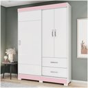 Ver imagem 4 de Guarda Roupa Solteiro 03 Portas 02 Gavetas Corba Briz Branco/branco E Rosa Chá Ii