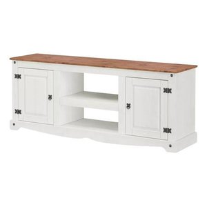 Rack Grande Branco 2 Portas Madeira Maciça:branco/carvalho