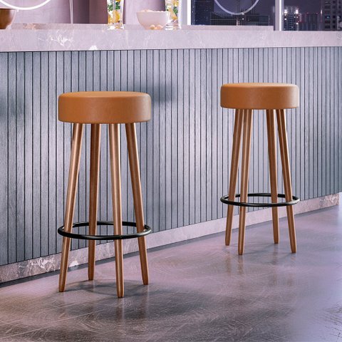 Kit 02 Banquetas Alta para Cozinha Área Gourmet Berlin Couríssimo Amarula - Desk Design