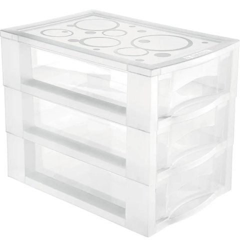 Mini Gaveteiro para Organizar Transparente 3 Gavetas Maquiagens Jóias Escritório Ordene
