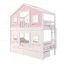 Ver imagem 3 de Beliche Infantil Casinha Dos Sonhos com Gavetas e Fechamento Inferior Branco em Madeira Maciça Rosa