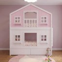 Ver imagem 1 de Beliche Infantil Casinha Dos Sonhos com Gavetas e Fechamento Inferior Branco em Madeira Maciça Rosa