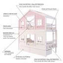 Ver imagem 5 de Beliche Infantil Casinha Dos Sonhos com Gavetas e Fechamento Inferior Branco em Madeira Maciça Rosa