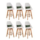 Ver imagem 1 de Kit 06 Banquetas Linho Bege e Almofada Suede Verde Musgo