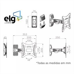 Suporte de Parede Articulado para TVs de 15 a 42 Polegadas Elg A02V2_S Preto - 3