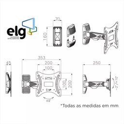 Suporte de Parede Articulado para Tvs de 15 a 42 Polegadas Elg A02V2_S Preto - 3