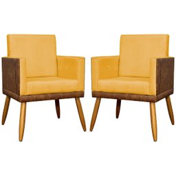 Kit 2 Poltronas Decorativa para Sala Recepção Escritório Consultório Lis Corino Peroba e Suede - 1