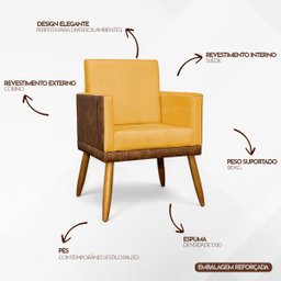 Kit 2 Poltronas Decorativa para Sala Recepção Escritório Consultório Lis Corino Peroba e Suede - 3