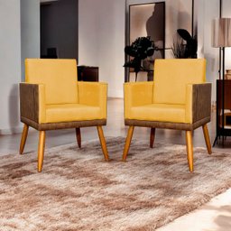Kit 2 Poltronas Decorativa para Sala Recepção Escritório Consultório Lis Corino Peroba e Suede - 2