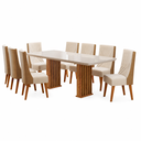 Ver imagem 1 de Conjunto Sala de Jantar 8 Lugares Retangular Tampo de Vidro/MDF Dubai Cobre/Off White/Linho Bronze -
