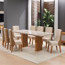 Ver imagem 2 de Conjunto Sala de Jantar 8 Lugares Retangular Tampo de Vidro/MDF Dubai Cobre/Off White/Linho Bronze -