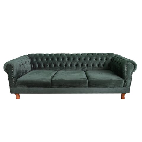 Sofá Chesterfield Capitone Duque Suede verde Musgo 1,80cm
