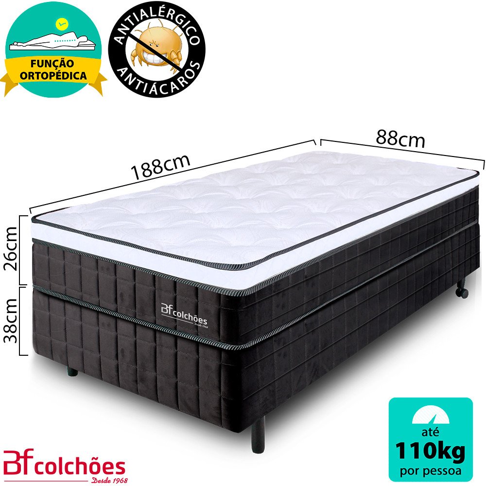 Cama Box Solteiro Colchão Pillow Top de Espuma Viscoelástica e D33 com