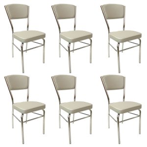 Kit 6 Cadeiras Cozinha Reforço Cromada Assento Grosso Confortável Encosto Estofado Cor Prata