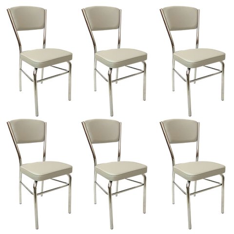 Kit 6 Cadeiras Cozinha Reforço Cromada Assento Grosso Confortável Encosto Estofado Cor Prata