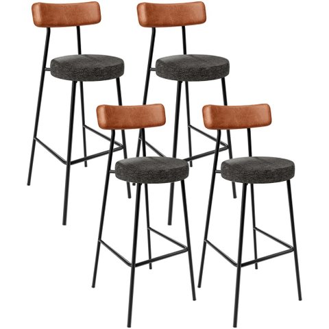 Kit 04 Banquetas Alta Cozinha Sala Jantar Aço Milão L02 Couríssimo Camel Linho Chumbo - Lyam Decor