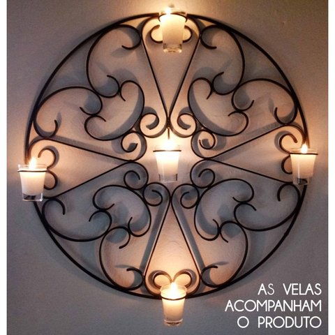 Mandala Artesanal em Ferro Luminária Castiçal para Velas Decorativo
