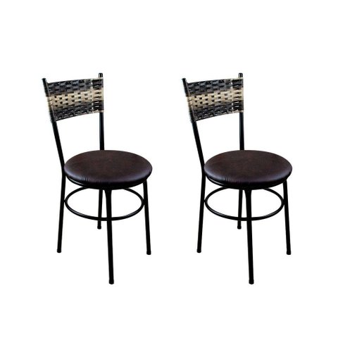 2 Cadeiras Pretas para Cozinha Viena Cappuccino Premium Assento Marrom