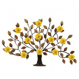 Árvore de Parede Ferro e Lata Artesanal Rústico com Flores - Amarelo - 1
