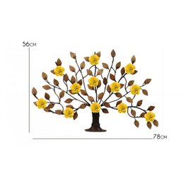 Árvore de Parede Ferro e Lata Artesanal Rústico com Flores - Amarelo - 2