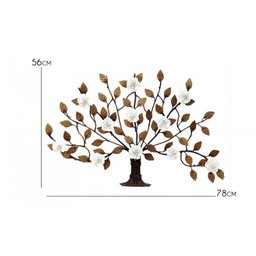 Árvore de Parede Ferro e Lata Artesanal Rústico com Flores - Branco - 2