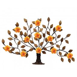 Árvore de Parede Ferro e Lata Artesanal Rústico com Flores - Laranja - 1