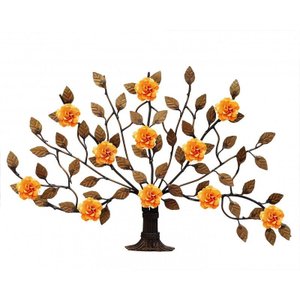 Árvore de Parede Ferro e Lata Artesanal Rústico com Flores - Laranja