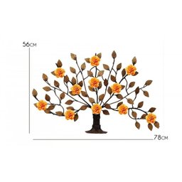 Árvore de Parede Ferro e Lata Artesanal Rústico com Flores - Laranja - 2