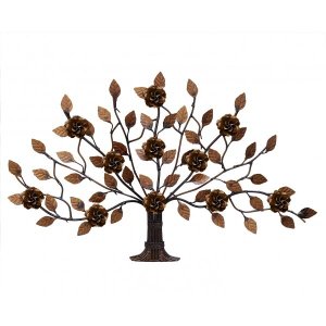 Árvore de Parede Ferro e Lata Artesanal Rústico com Flores - Verniz