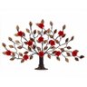 Árvore de Parede Ferro e Lata Artesanal Rústico com Flores - Vermelho Escuro - 1
