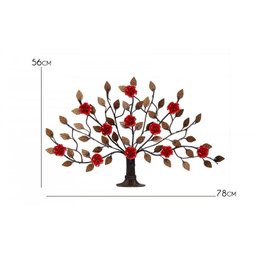 Árvore de Parede Ferro e Lata Artesanal Rústico com Flores - Vermelho Escuro - 2