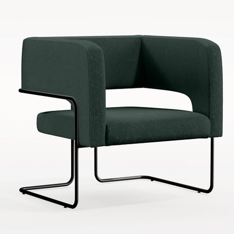 Poltrona Decorativa Scarlett D02 Base de Aço Preto Linho Verde C-117 - Lyam Decor