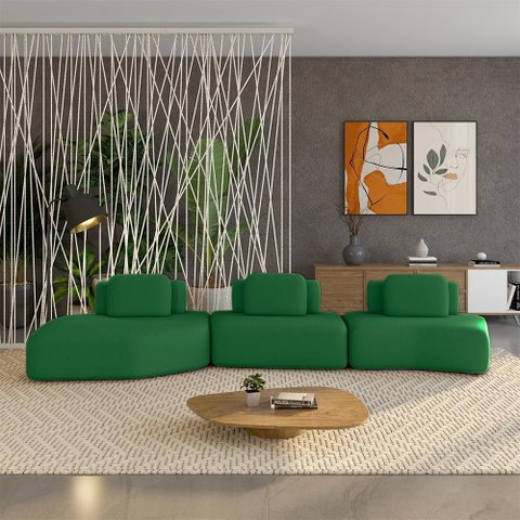 Sofá Ilha Sala de Estar Dakota 3 Módulos 454cm Encostos Almofadas Soltas Veludo Verde G33 - Gran Bel