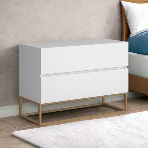 Mesa de Cabeceira Eros 60cm de Comprimento Mdf/mdp Base Dourado:branco