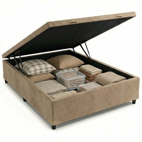 Base Box com Baú Casal 138x188x41cm Suede Padrão Classic Bege