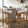 Banquetas Ônix Bancada Cozinha Pés Madeira com Apoio Assento Estofado em Linho com 4 Unidades - 5
