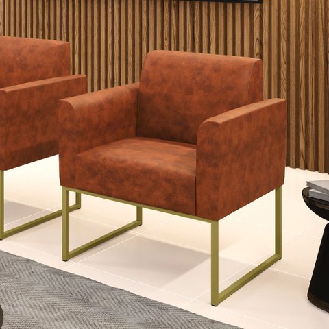 Poltrona Sala Decorativa Marisa Industrial Dourado Sintético Pu D03 - D’Rossi