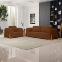 Ver imagem 2 de Kit Poltrona e Sofá Bloom 160cm 02 Lugares com Pés de Madeira Bouclê Terracota - Desk Design