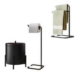 Kit Acessórios para Bannheiro Lixeira Suporte Papel Higiênico e Porta Toalha Duplo - ÉdeCasaMóveis                                              - 1