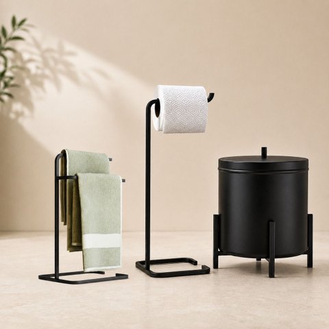 Kit Acessórios para Bannheiro Lixeira Suporte Papel Higiênico e Porta Toalha Duplo - Édecasamóveis