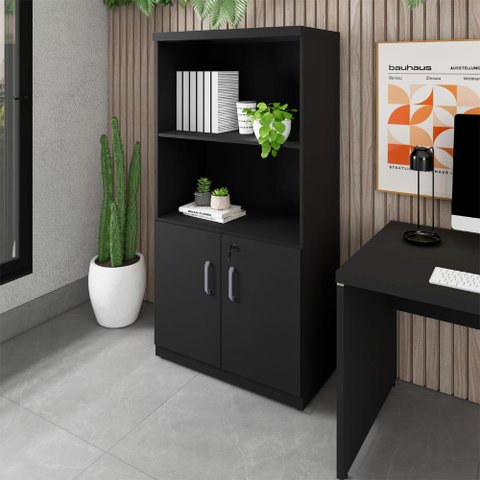 Armário Escritório Estante 80cm 2 Portas 3 Prateleiras F5
