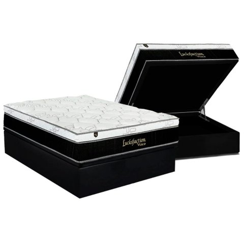 Conjunto Box Baú Casal: Colchão Espuma Luckspuma Visco Masterpocket Lucksfaction Black + Base Crc