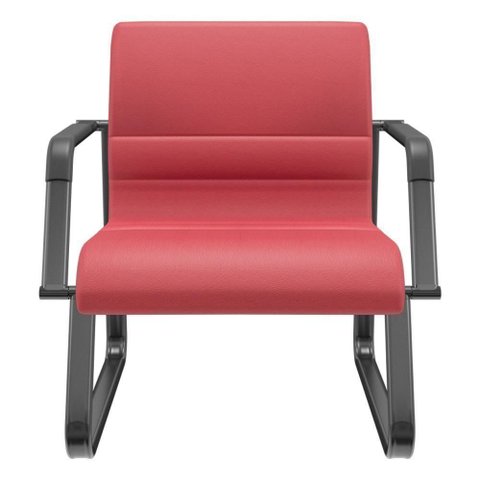 Cadeira de Escritório Recepção com Braço Fixa Preta Lev P03 Vinil Vermelho - Lyam Decor