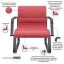 Ver imagem 3 de Cadeira de Escritório Recepção com Braço Fixa Preta Lev P03 Vinil Vermelho - Lyam Decor