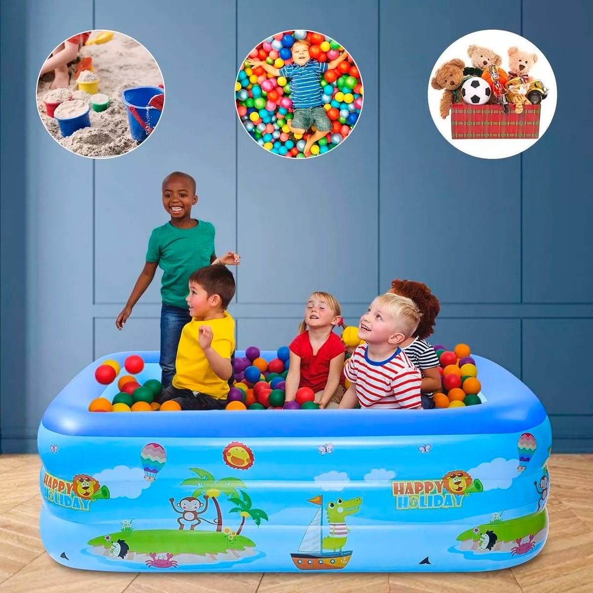 Piscina Inflável Infantil Retangular Suplayer Family Funpool Azul 380 Litros - 7