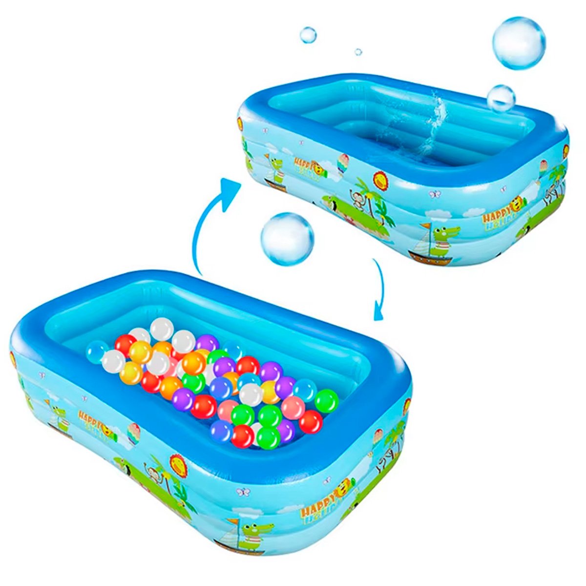 Piscina Inflável Infantil Retangular Suplayer Family Funpool Azul 380 Litros - 9