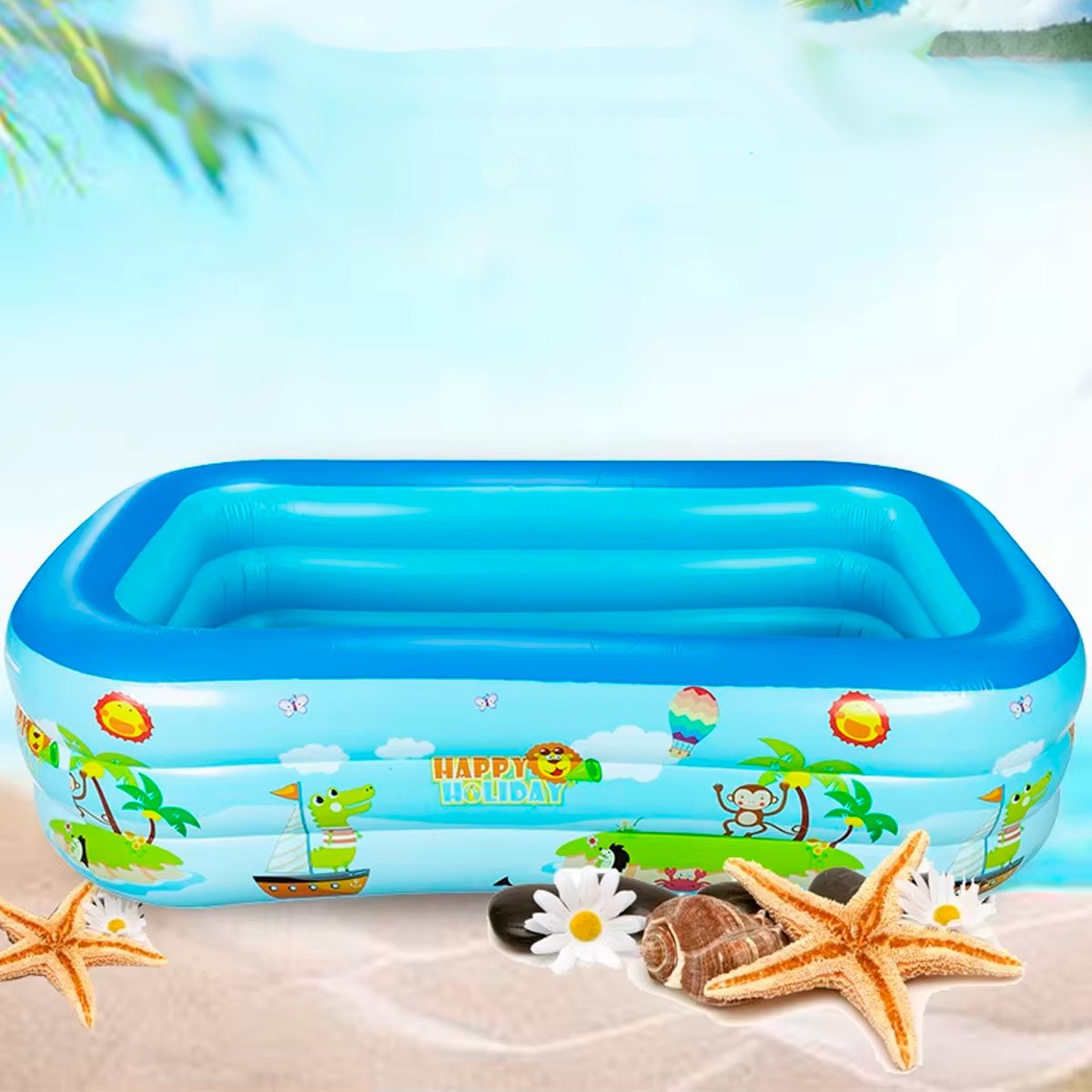 Piscina Inflável Infantil Retangular Suplayer Family Funpool Azul 380 Litros - 10
