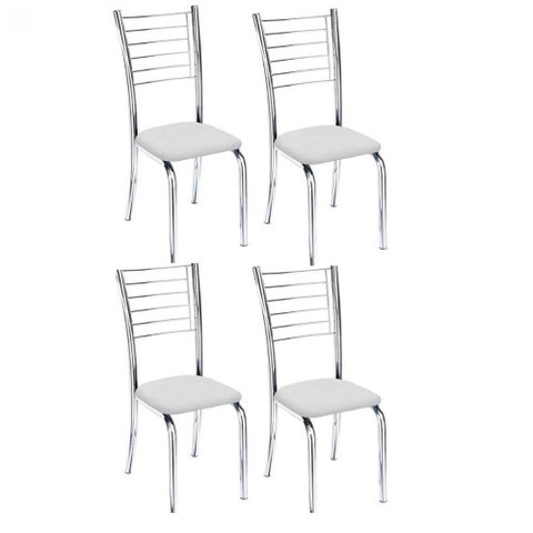 Kit 4 Cadeiras de Jantar Lara Cromada para Cozinha Assento Corino Branco - Aurora Line