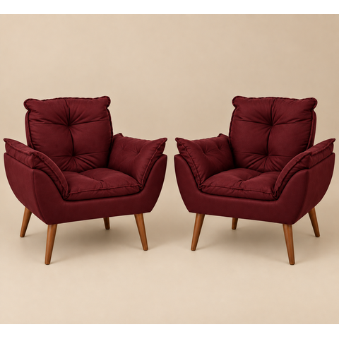 Kit 02 Poltrona Decorativa Opala Suede Bordô Clinica Salão Sala Recepção
