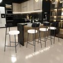 Ver imagem 2 de Kit 02 Banquetas Baixa Cozinha Sala Jantar Bancada Milão L02 Couríssimo Preto Linho Cru - lyam decor